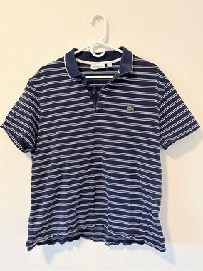 Lacoste Striped Polo Shirt Mens Size FR 7 US XXL Blue White Short Sleeve